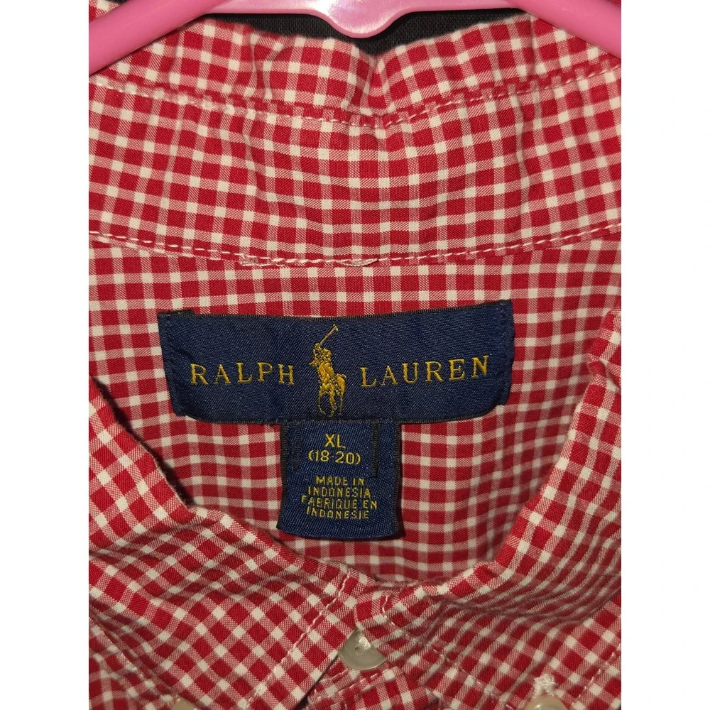 Ralph Lauren Red Gingham Check Button Down Shirt Kids‎ XL (18-20) Cotton